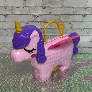Polly Pocket Unicorn Party Compact Playset Carry Case Pink Purple Piñata Only